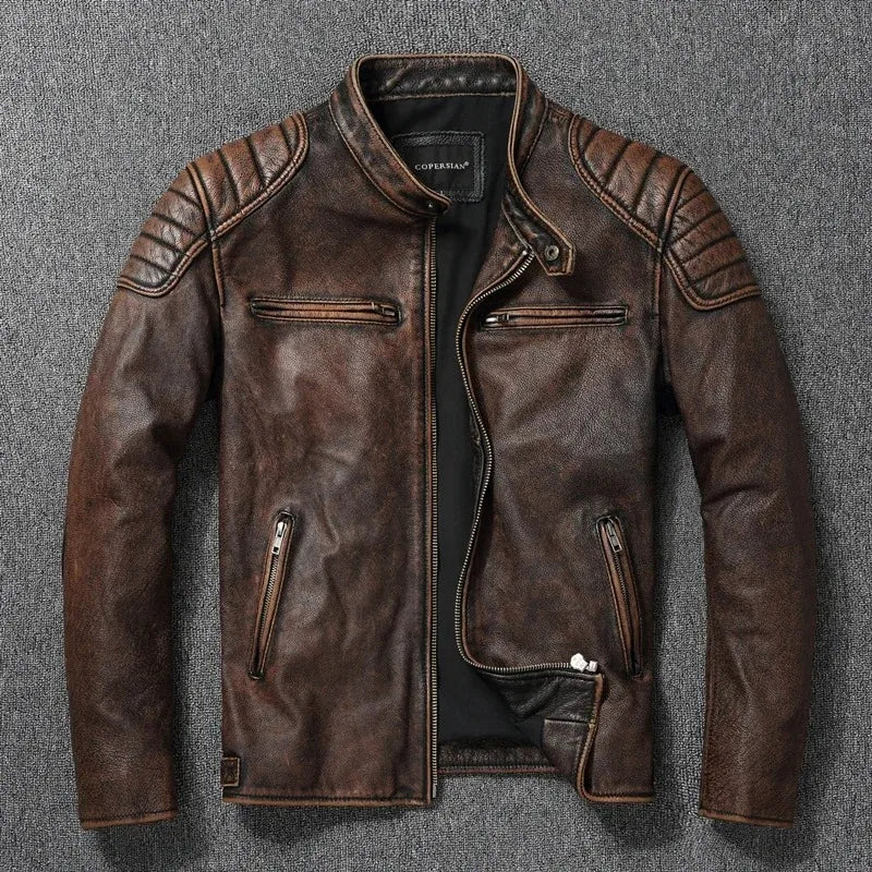 Blouson homme en cuir de vache, col montant – CLEVI Paris