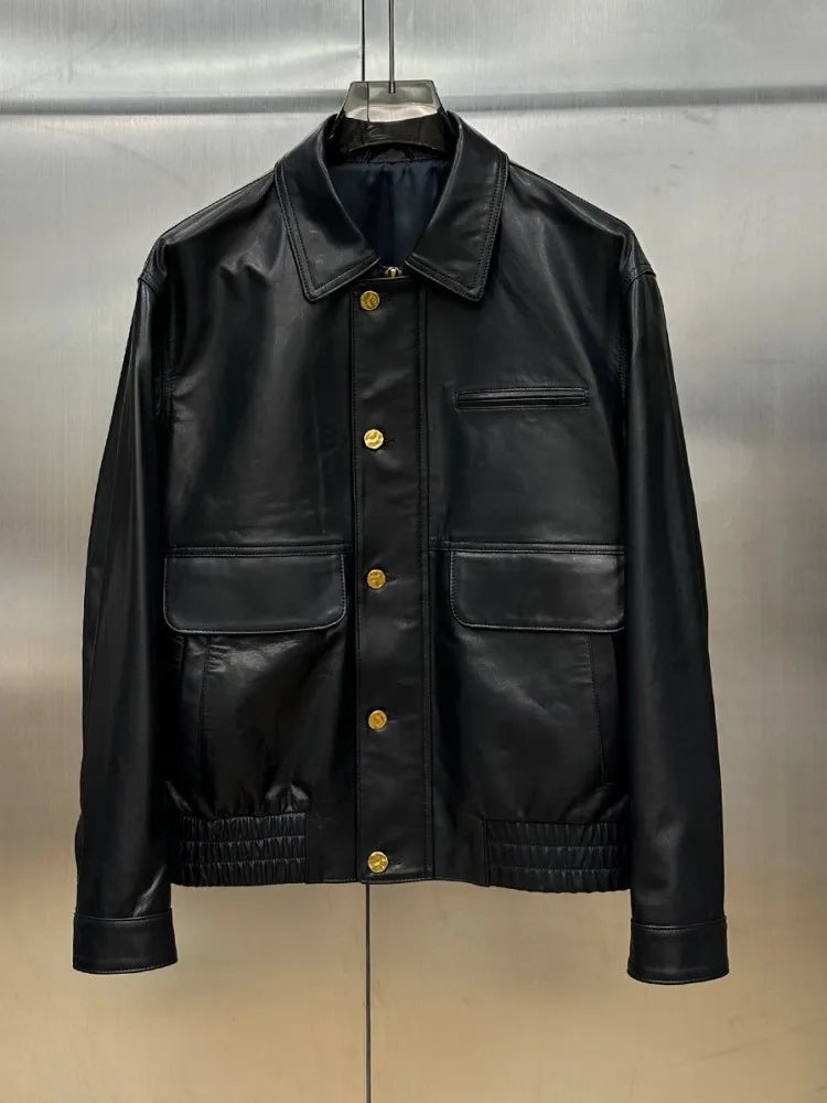 Veste cargo homme en cuir de mouton noir – CLEVI Paris