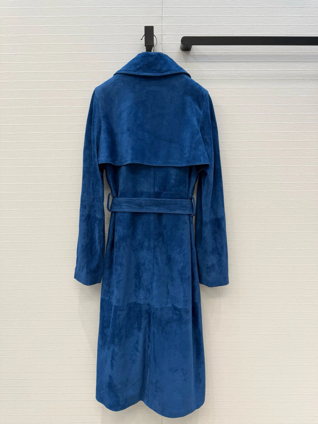 Manteau long femme bleu à ceinture – CLEVI Paris