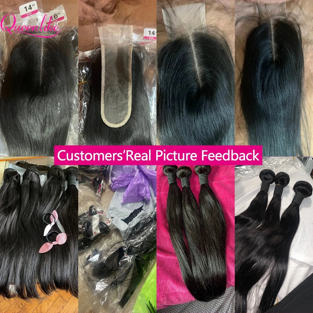 3 Mèches Straight Cheveux Humains Brésiliens Remy 12A + Closure 2x6 HD Lace – CLEVI Paris