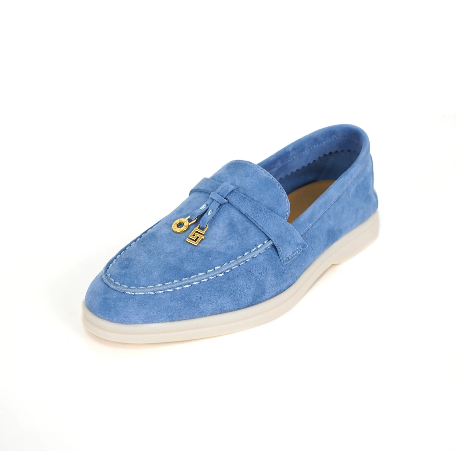 Mocassins Femme Daim Mouton Bout Rond Décoration Métal Slip-On Semelle Antidérapante – CLEVI Paris