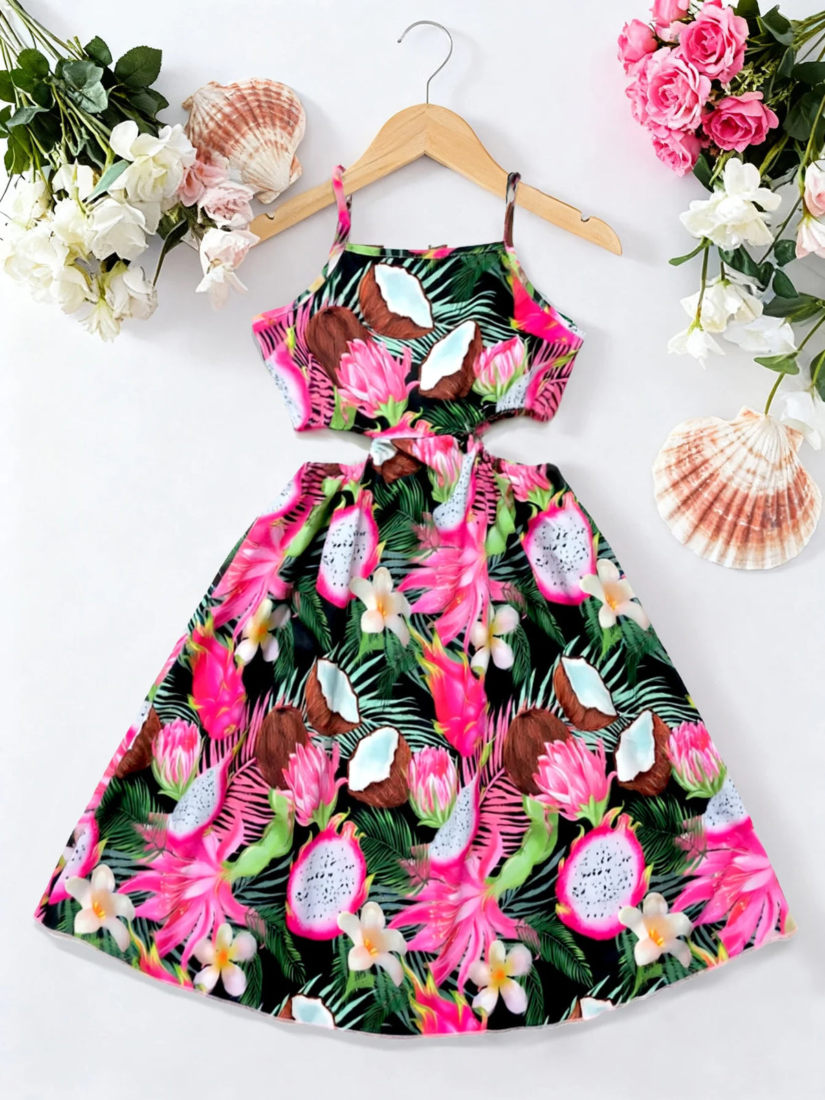 Robe fille tropicale à fines bretelles – CLEVI Paris
