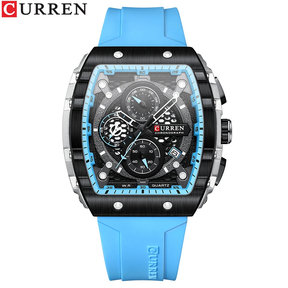 CURREN Montre Quartz Homme Rectangulaire Chronographe Silicone Lumineux 47mm Mouvement Japonais – CLEVI Paris