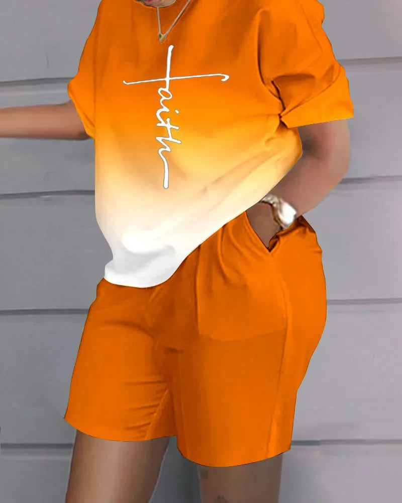 Ensemble 2 Pièces Femme T-Shirt Col Rond Imprimé Manches Courtes + Pantalon Crayon Taille Élastique Office Lady Casual 17 Coloris – CLEVI Paris