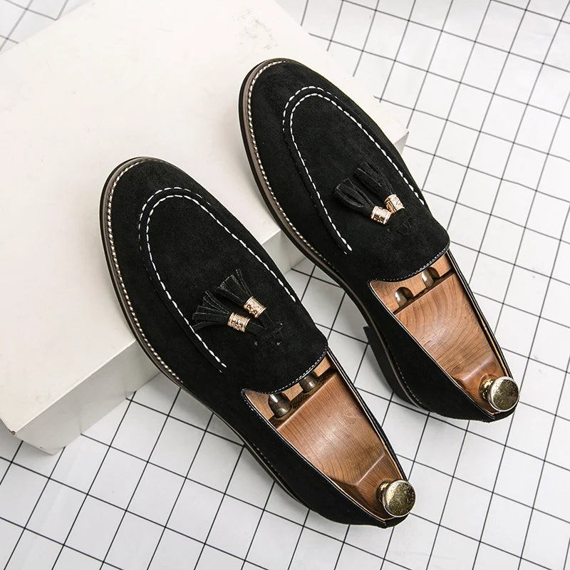 Mocassins Suède Homme Slip-On Bout Pointu Gland – CLEVI Paris
