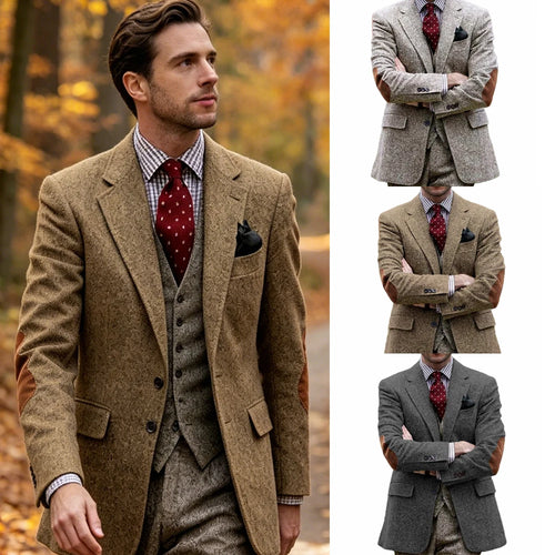 Blazer homme en tweed, revers cranté et coudes – CLEVI Paris