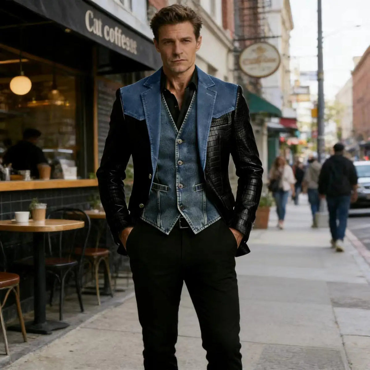 Blazer homme en cuir et polyester – CLEVI Paris