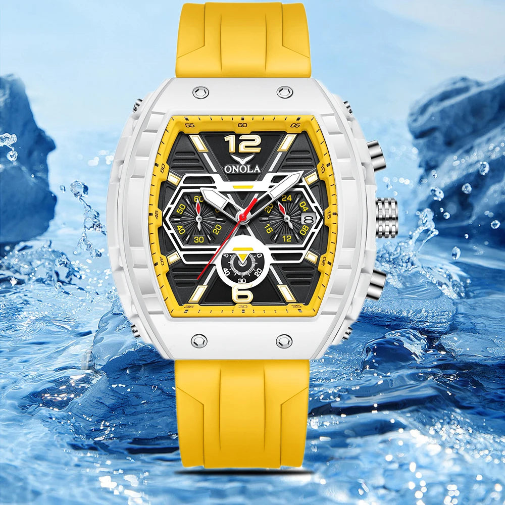 Montre Quartz Tonneau ONOLA Homme Silicone Lumineuse Date – CLEVI Paris