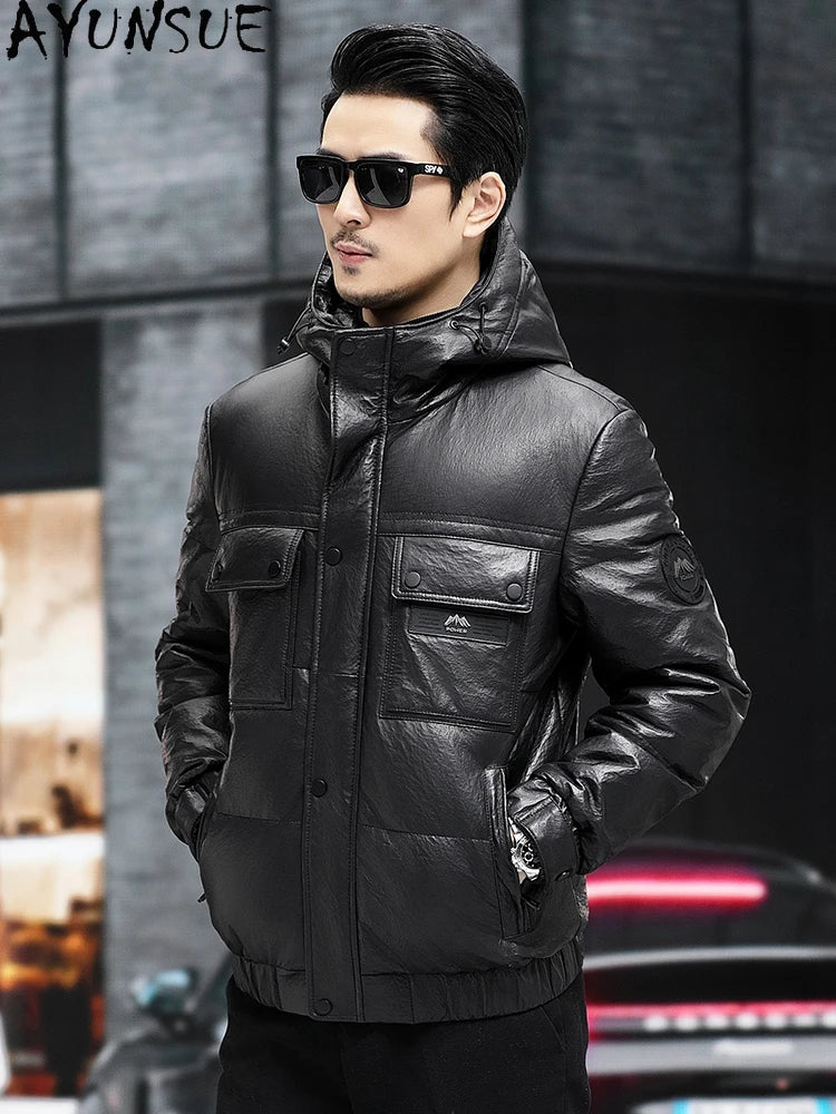 Veste courte homme en cuir à capuche – CLEVI Paris