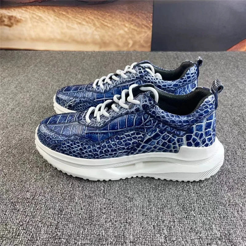 Sneakers Cuir Croco Bleu Dégradé Homme Peint Main