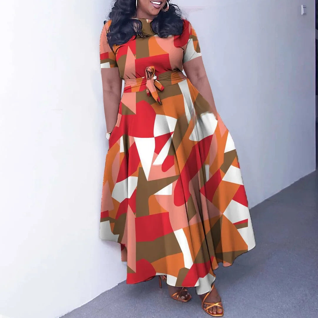 Robe Femme Grande Taille Dentelle Col Rond Manches Courtes Longueur Cheville Casual – CLEVI Paris