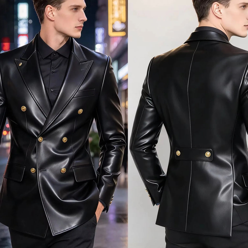 Blazer homme croisé en similicuir brillant – CLEVI Paris