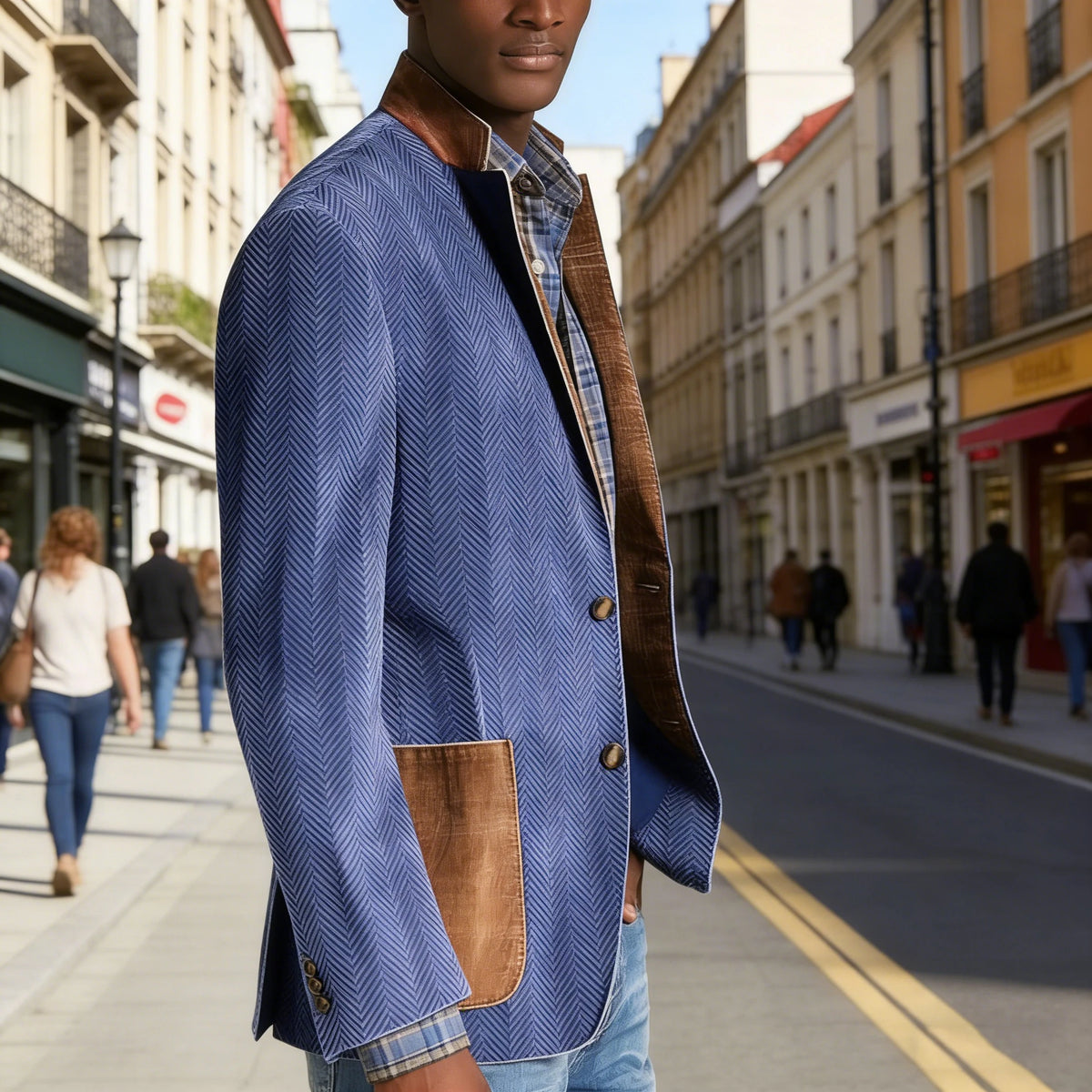 Blazer homme à chevrons avec détails façon daim – CLEVI Paris