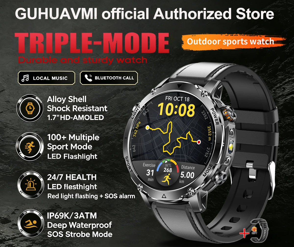 Montre connectée sport AMOLED 1,7 pouce – CLEVI Paris