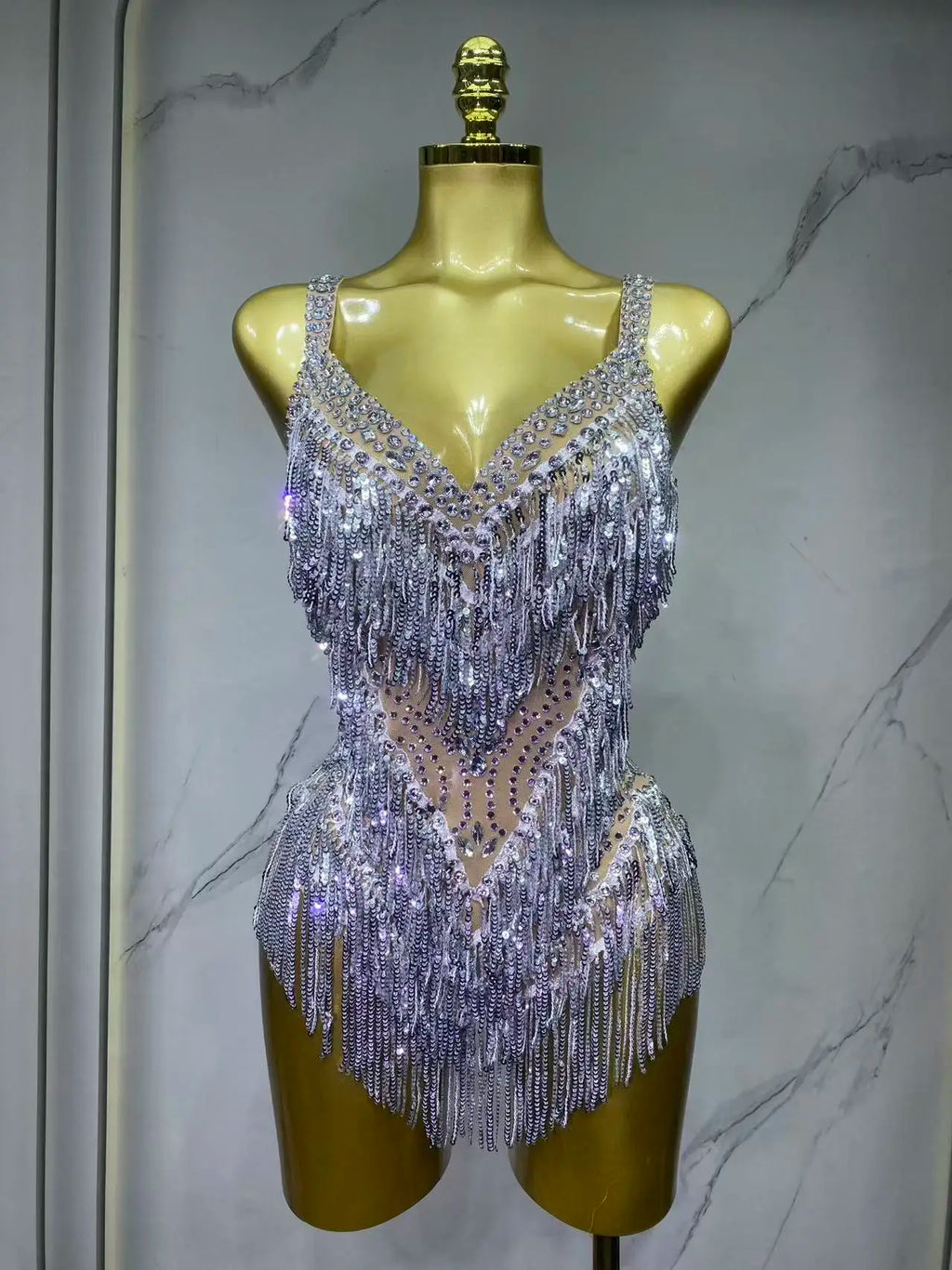 Combinaison de scène à franges et strass – CLEVI Paris