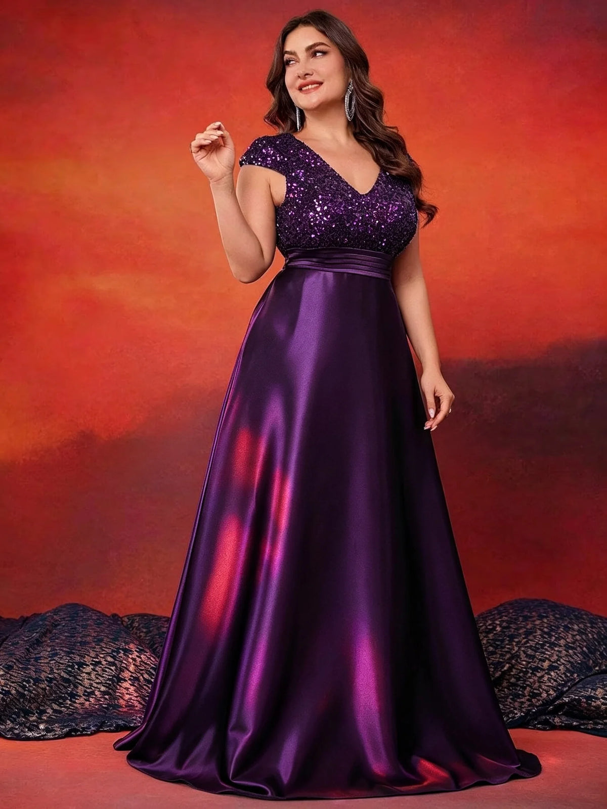 Robe longue satinée pailletée manches courtes – CLEVI Paris