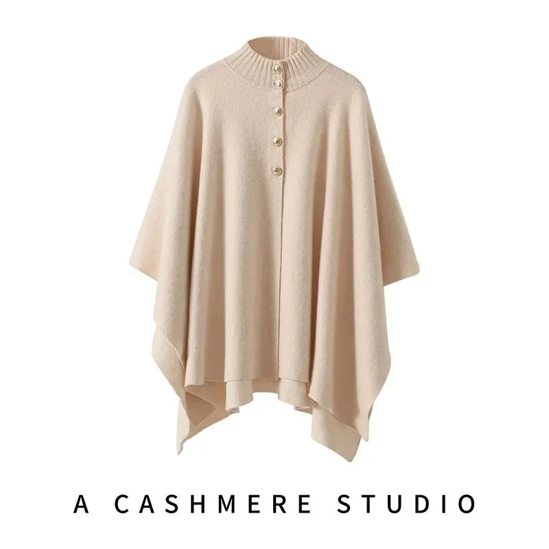 Poncho femme en cachemire à col boutonné – CLEVI Paris