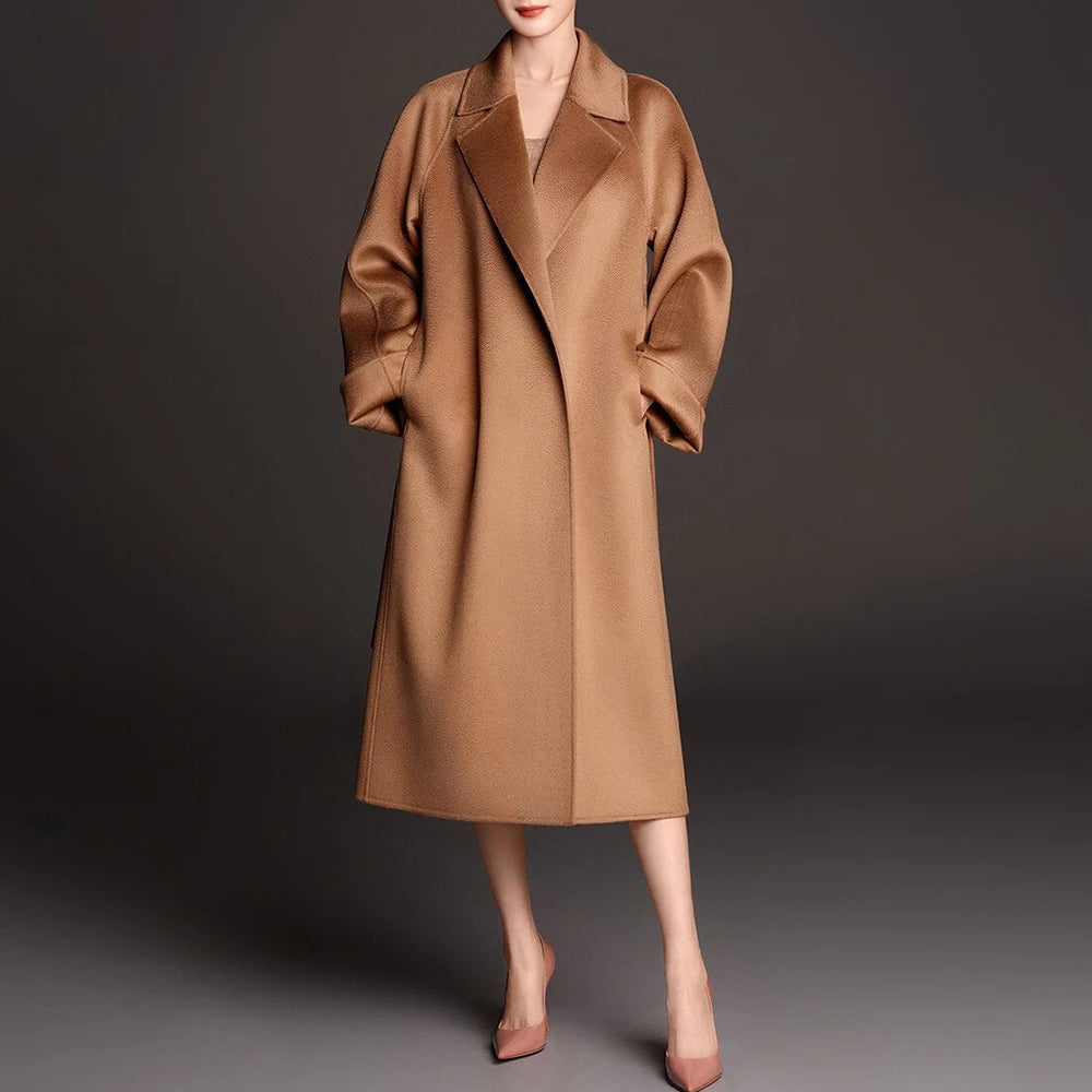 Manteau long ceinturé en laine femme – CLEVI Paris