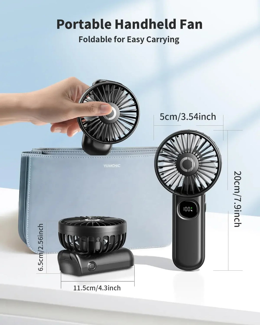 Ventilateur pliable rechargeable 3000 mAh, LED – CLEVI Paris