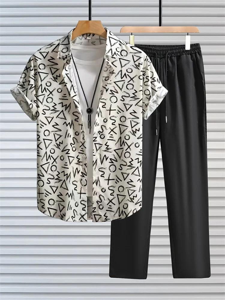 Ensemble 2 Pièces Homme Chemise + Pantalon Imprimé 3D Rayures Streetwear S-2XL – CLEVI Paris