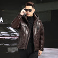Veste homme marron en cuir de mouton à capuche – CLEVI Paris