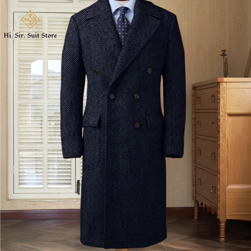 Manteau long homme à chevrons croisé – CLEVI Paris