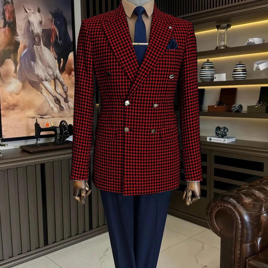 Veste blazer homme à carreaux double boutonnage – CLEVI Paris