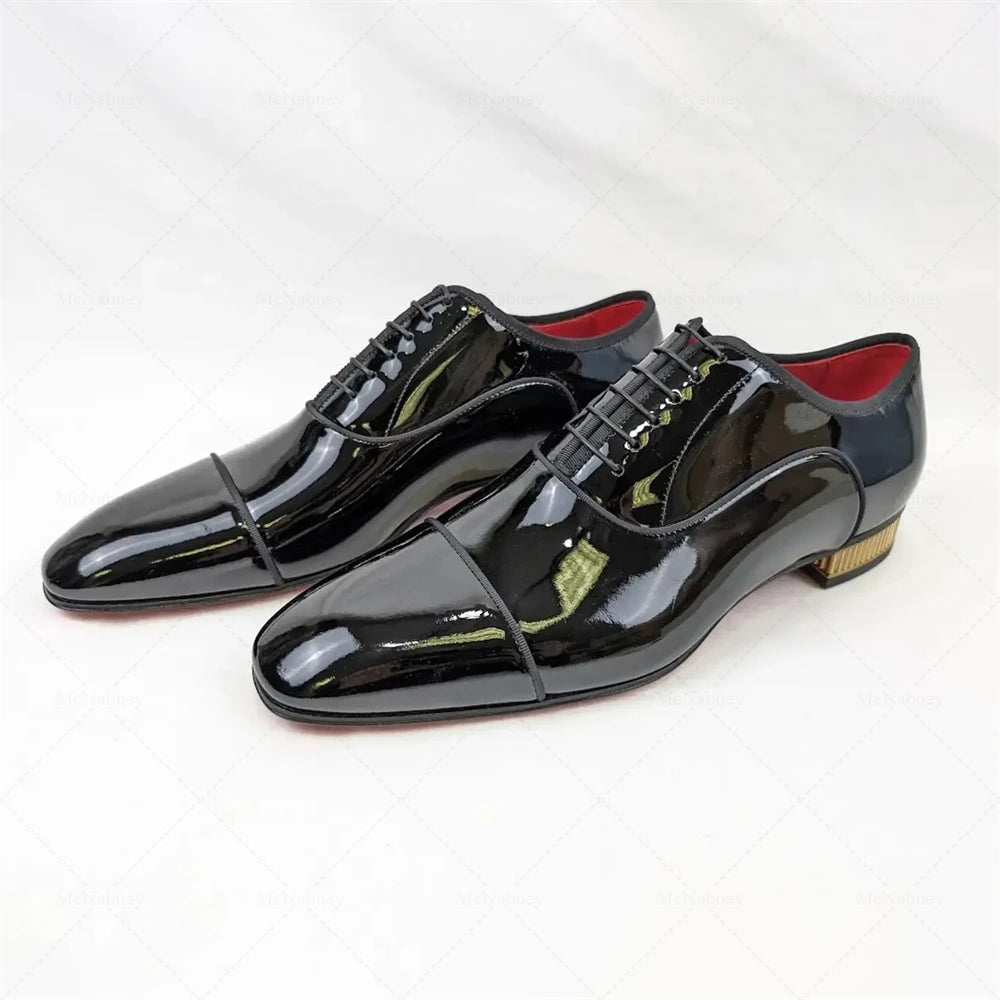 Oxford Homme Cuir Verni Noir Talon Doré Lacets Mariage – CLEVI Paris