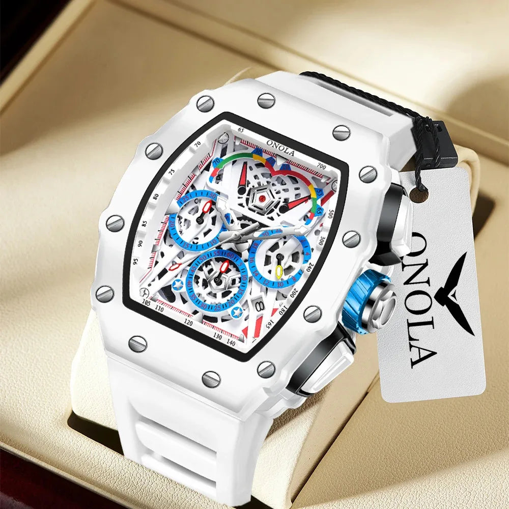 Montre Quartz Chronographe Tonneau ONOLA Homme Silicone – CLEVI Paris