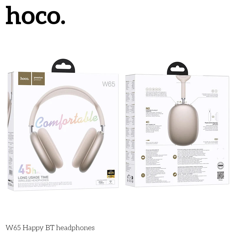 Casque Bluetooth HOCO W65 Happy 45H Tissu BT 5.4 – CLEVI Paris