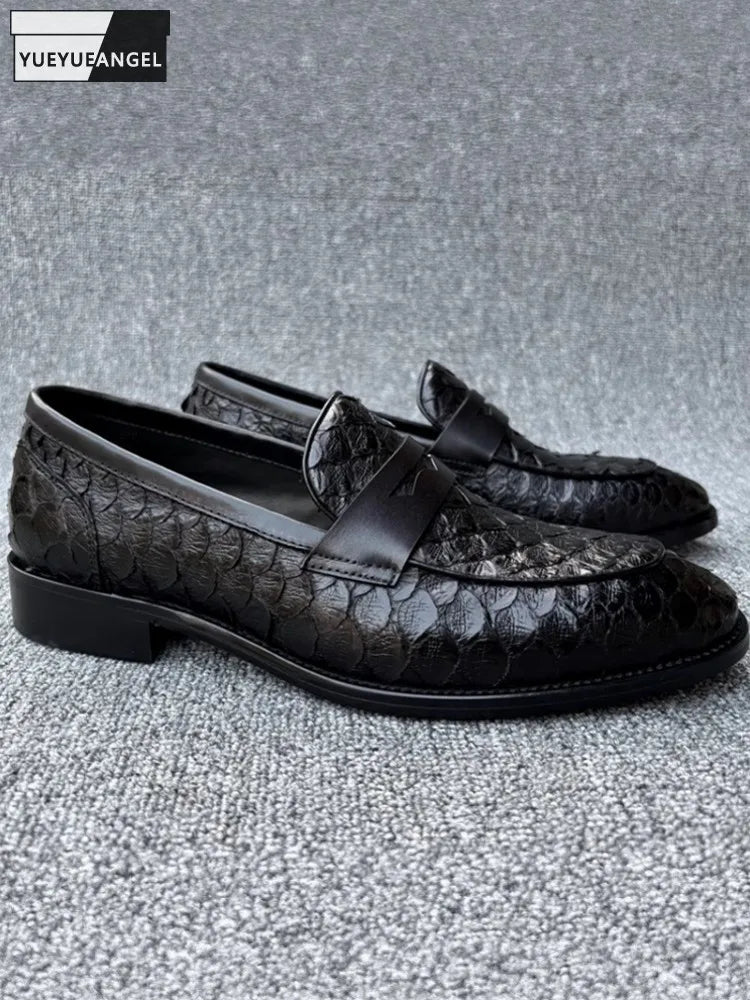 Mocassins Cuir Serpent Noir Homme Slip-On – CLEVI Paris