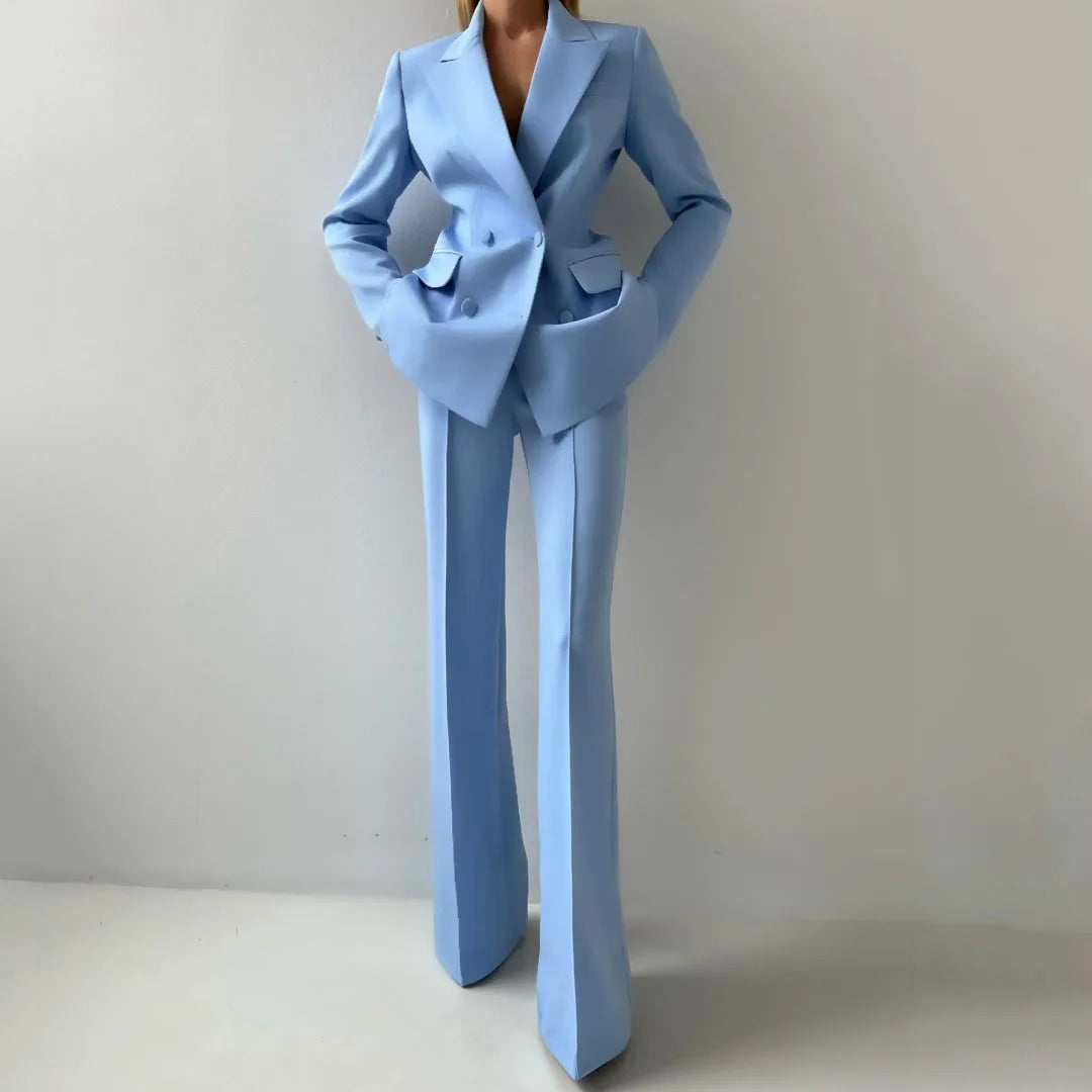 Tailleur Pantalon Femme 2 Pièces Double Boutonnage Blazer & Pantalon 6 Coloris – CLEVI Paris