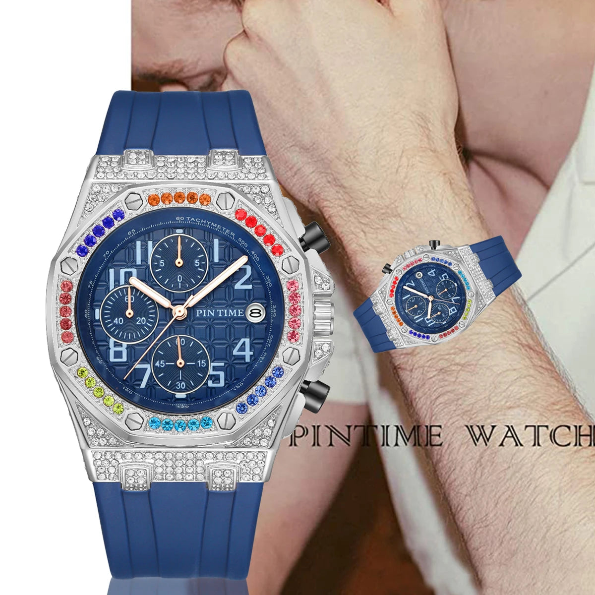 Montre Quartz Diamants Calendrier PINTIME Homme 3 Cadrans – CLEVI Paris