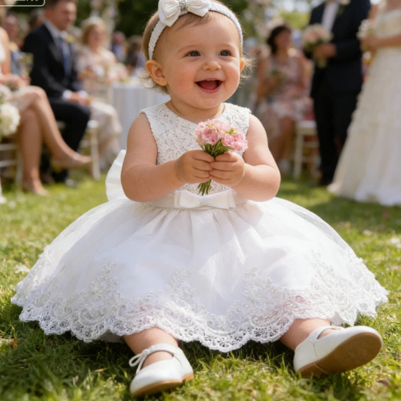 Robe de cérémonie bébé fille en dentelle – CLEVI Paris