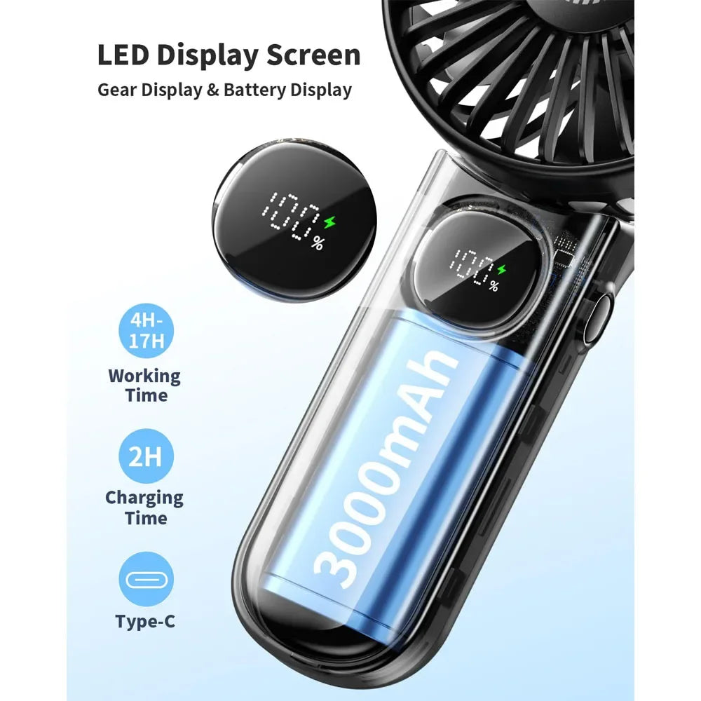 Ventilateur pliable rechargeable 3000 mAh, LED – CLEVI Paris
