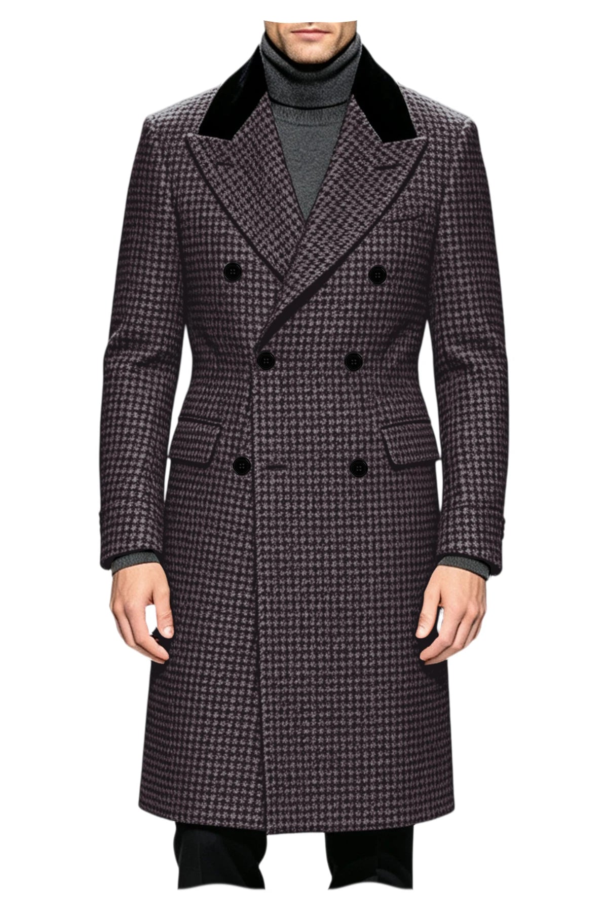 Manteau long homme pied-de-poule croisé – CLEVI Paris