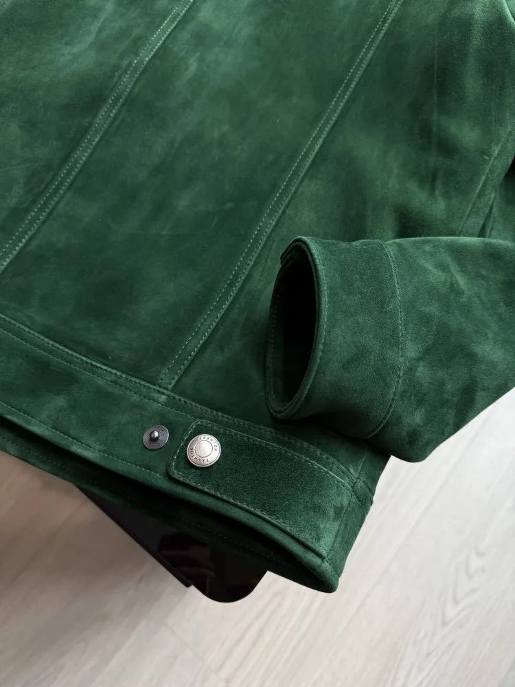 Blouson homme vert aspect daim à col rabattu – CLEVI Paris
