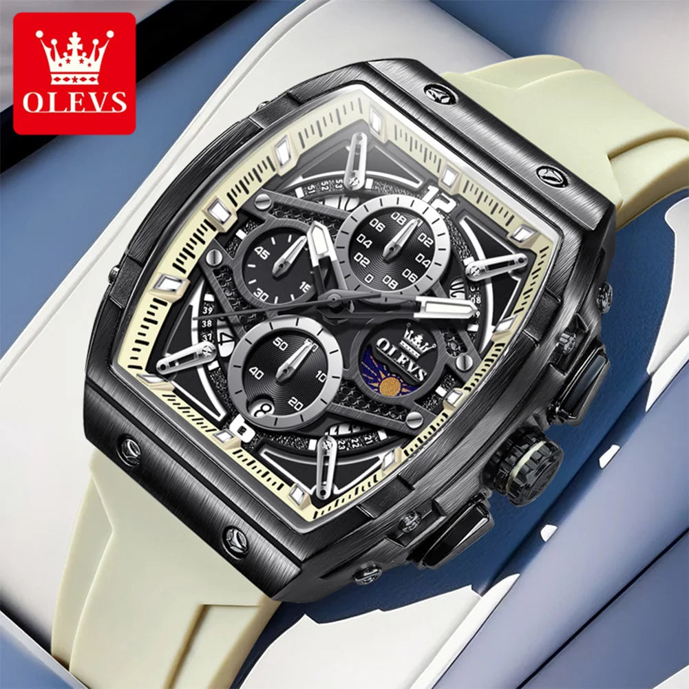 OLEVS 2975 Montre Homme Quartz Tonneau Évidé Grand Cadran Silicone Lumineux 30M – CLEVI Paris