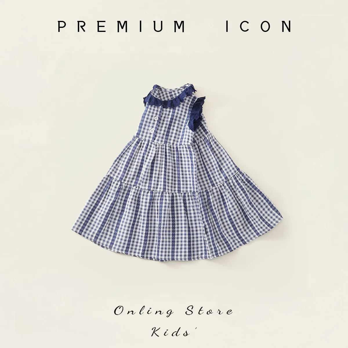 Robe fille bleue à carreaux en coton – CLEVI Paris