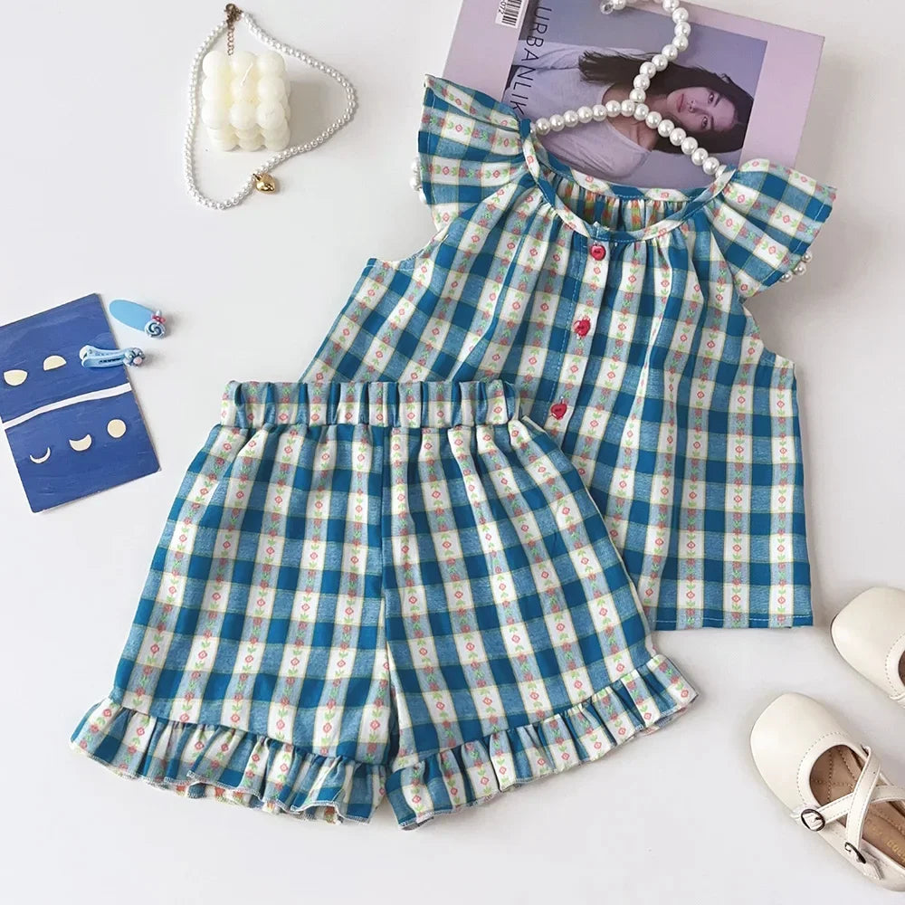 Ensemble fille haut et short à carreaux – CLEVI Paris