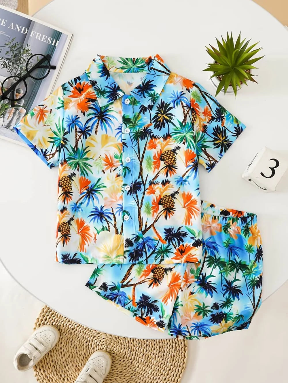 Ensemble garçon hawaïen haut et short – CLEVI Paris