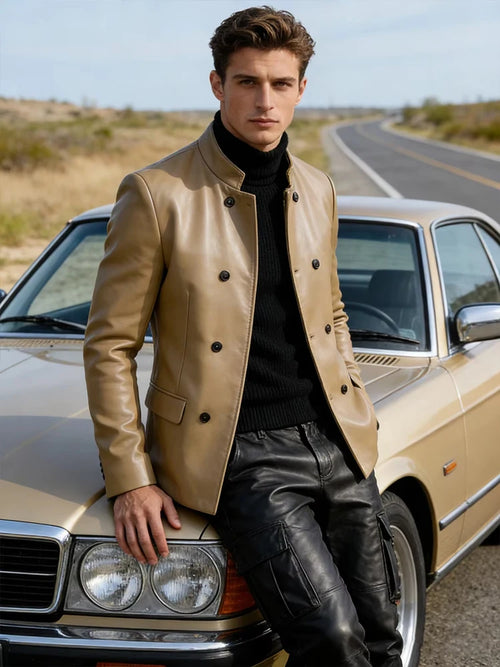 Blazer homme en similicuir, col montant – CLEVI Paris