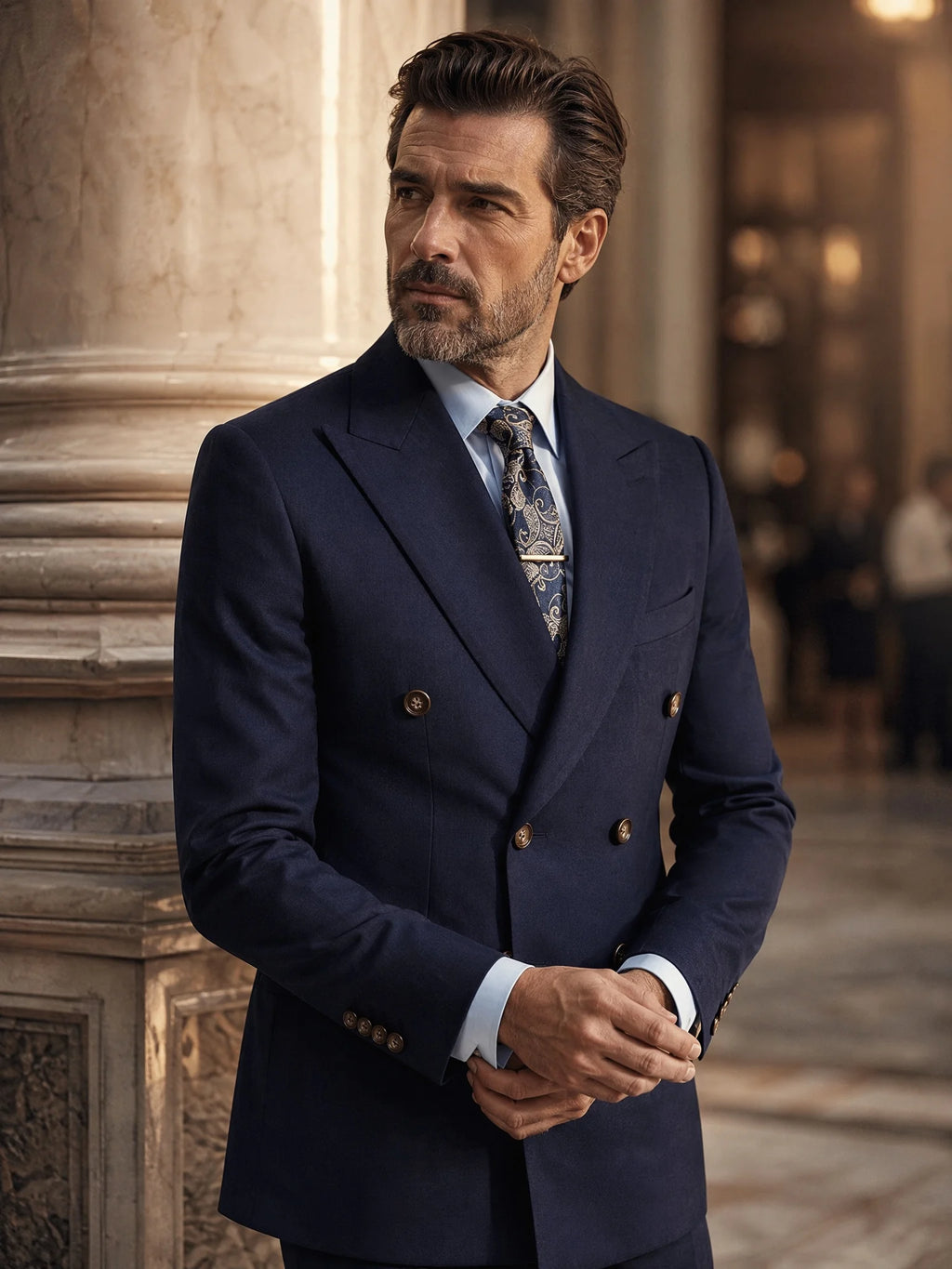 Costume Homme 2 Pièces Luxe Bleu Marine Double Boutonnage Slim Fit Mariage Bureau 4 Saisons XS-4XL – CLEVI Paris