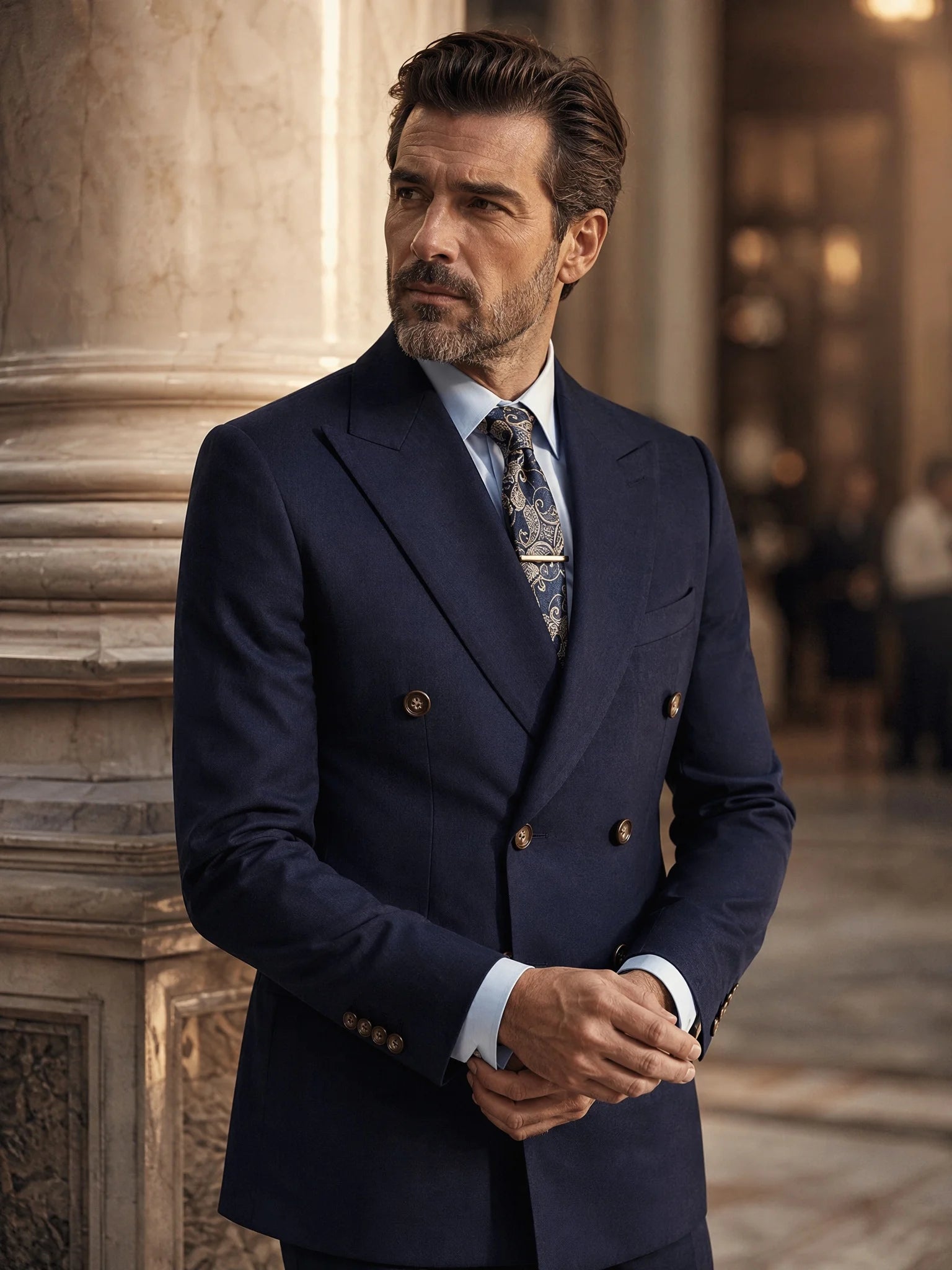 Costume Homme 2 Pièces Luxe Bleu Marine Double Boutonnage Slim Fit Mariage Bureau 4 Saisons XS-4XL – CLEVI Paris