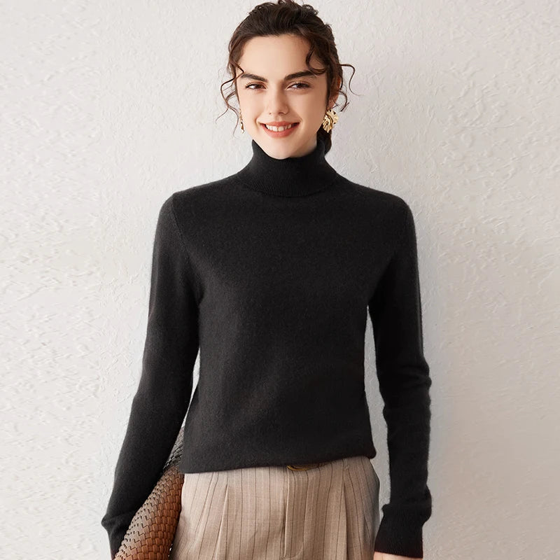 Pull femme en cachemire à col roulé – CLEVI Paris