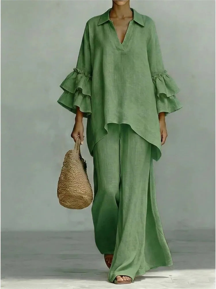 Ensemble femme à revers et pantalon large – CLEVI Paris
