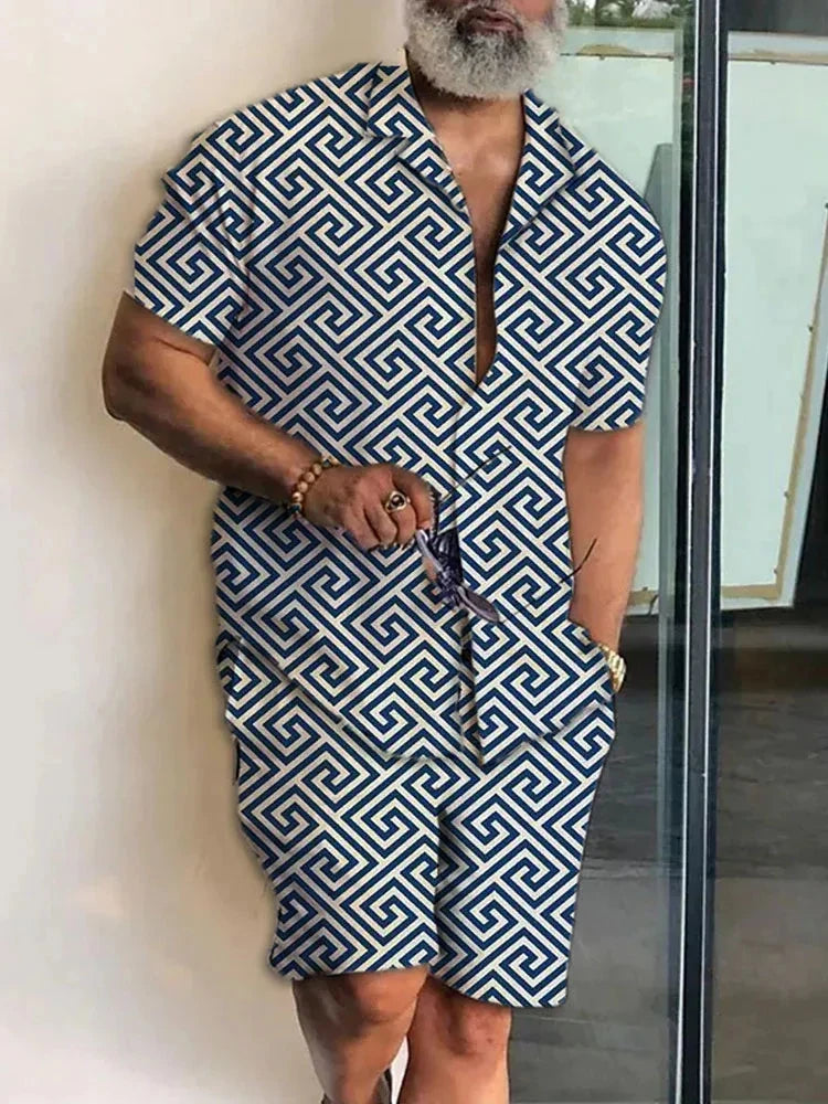 Ensemble 2 Pièces Homme Chemise Hawaïenne Imprimée Manches Courtes + Short Cordon Plage Voyage Été – CLEVI Paris