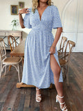 Robe Florale Grande Taille Femme Col V Manches Courtes Style Plage – CLEVI Paris