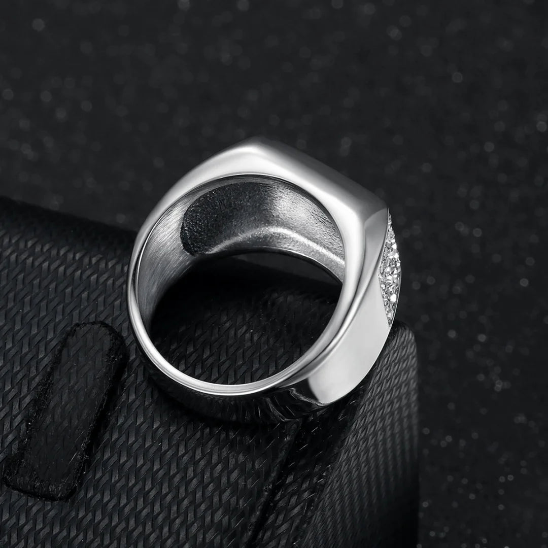 Bague homme carrée 16 mm en acier et zircon – CLEVI Paris