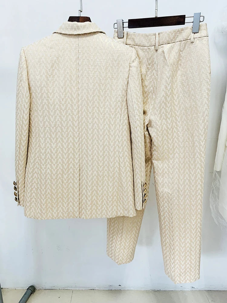 Tailleur femme jacquard blazer et pantalon – CLEVI Paris
